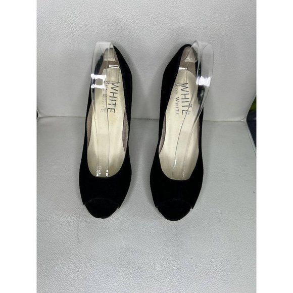 Ron White Women's Nubuk Peep Toe Evening Shoes Zebra Heels Black Size 8 - Picture 2 of 4